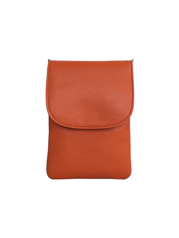 Lækker funktionel orange mobiltaske i lammeskind - Unika taske fra Cosystyle