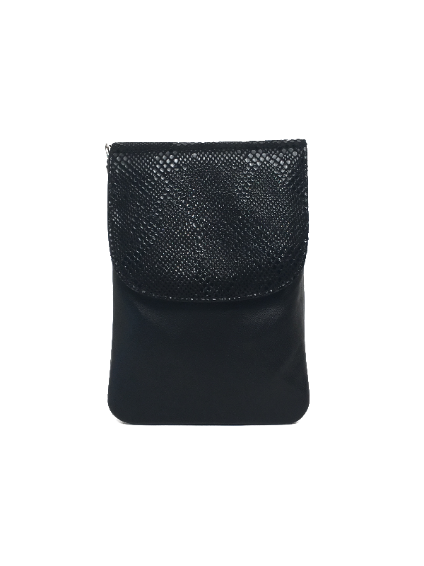 Lækker sort crossover mobiltaske til hverdag og fest - Unika skindtaske fra Cosystyle